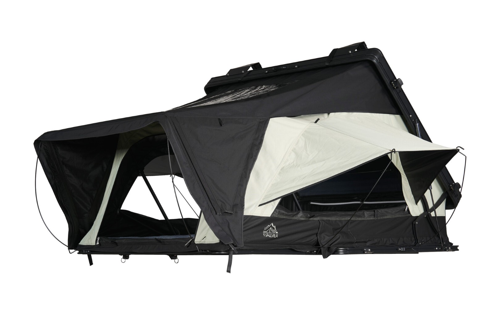 Oblique view of the Fjällvila UppVärme rooftop tent