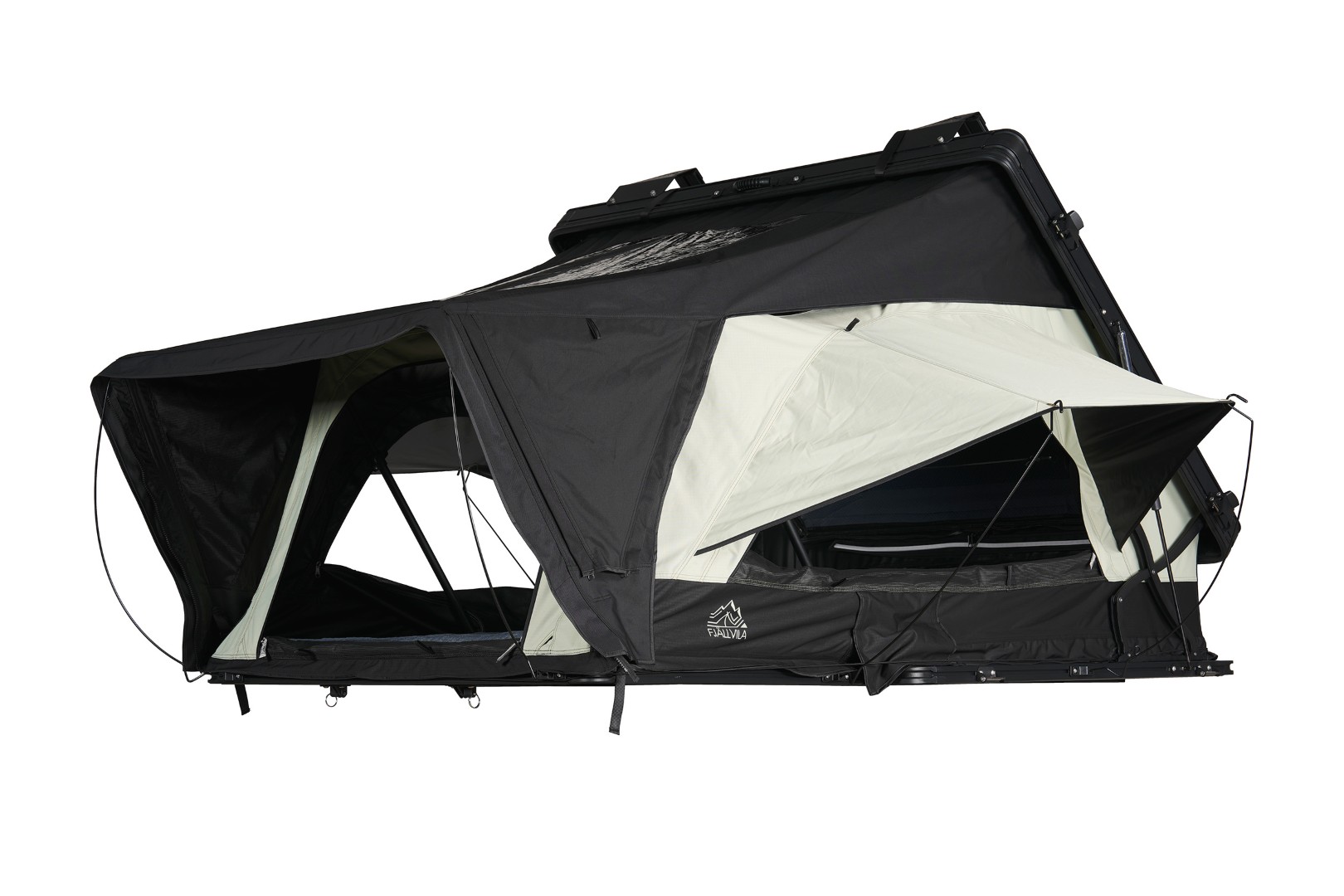 Oblique view of the Fjällvila UppVärme rooftop tent